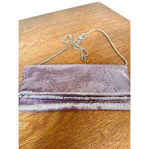 Nordstrom Lilac Metallic Mesh Foldover Clutch With Chain Strap